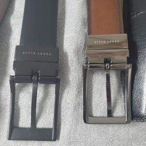 Perry Ellis Mens Leather Belt Set 2-Pack Black Brown Tan‎ Size 38/95